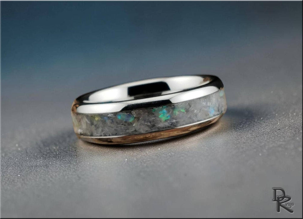Tungsten Carbide Ring with Kyanite, Opal, and Glow inlay