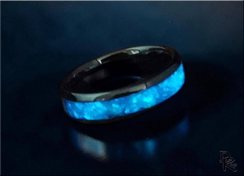 Tungsten Carbide Ring with Kyanite, Opal, and Glow inlay