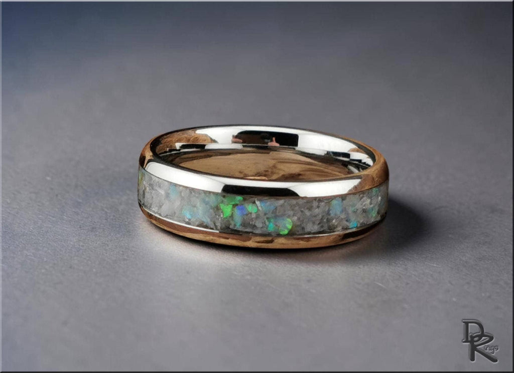 Tungsten Carbide Ring with Kyanite, Opal, and Glow inlay