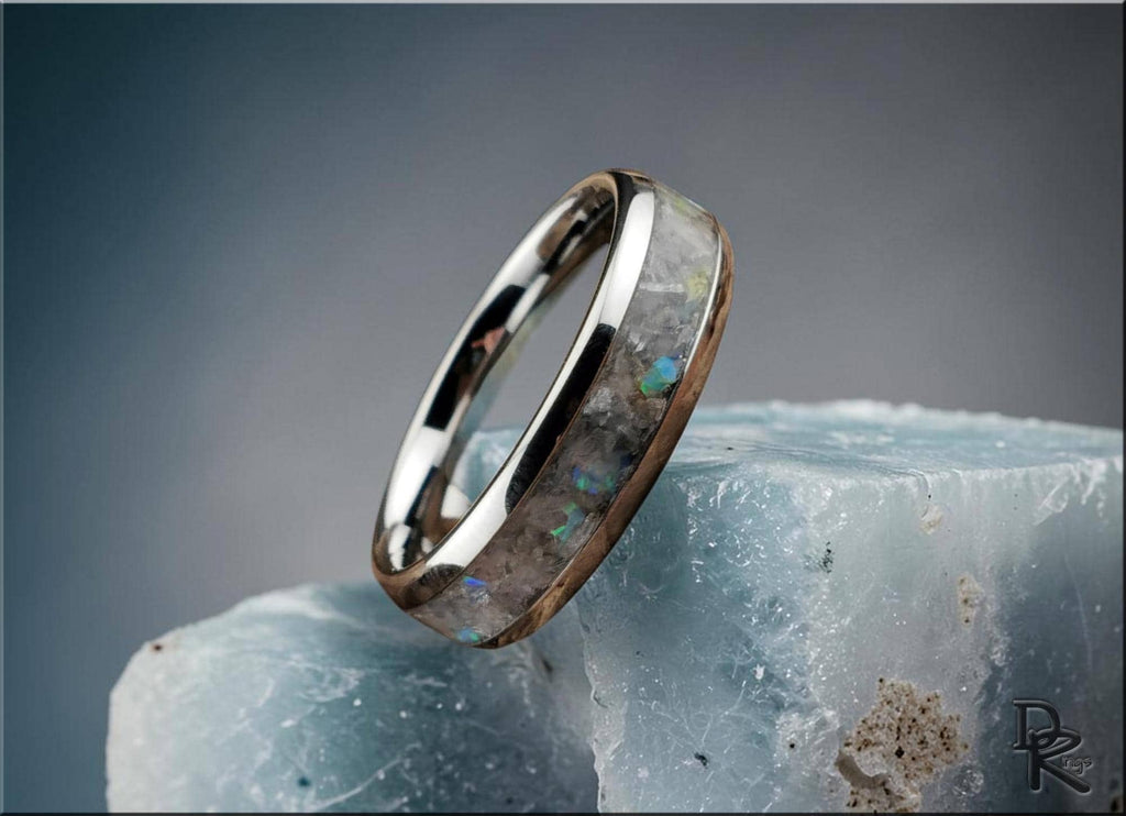 Tungsten Carbide Ring with Kyanite, Opal, and Glow inlay