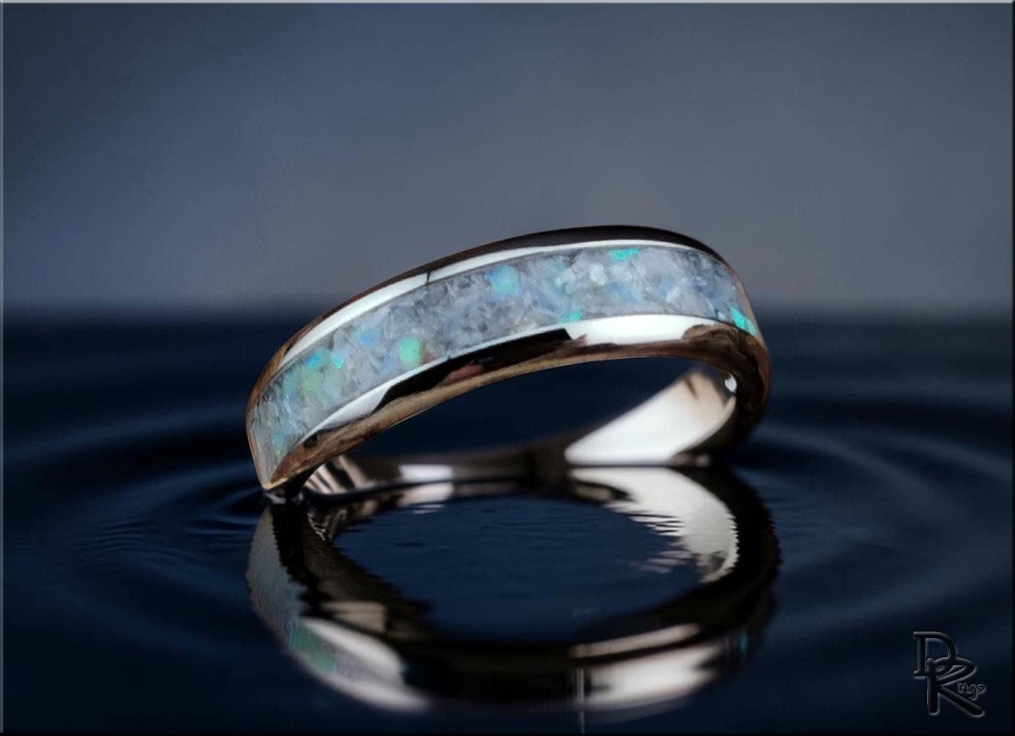 Tungsten Carbide Ring with Kyanite, Opal, and Glow inlay