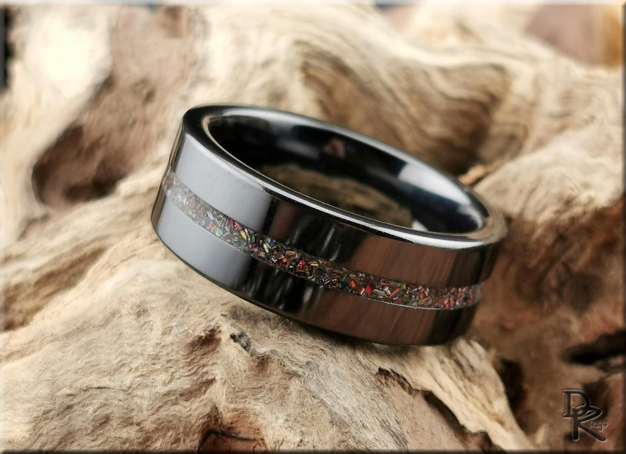 Black Ceramic Ring with Vintage Cadilite Inlay