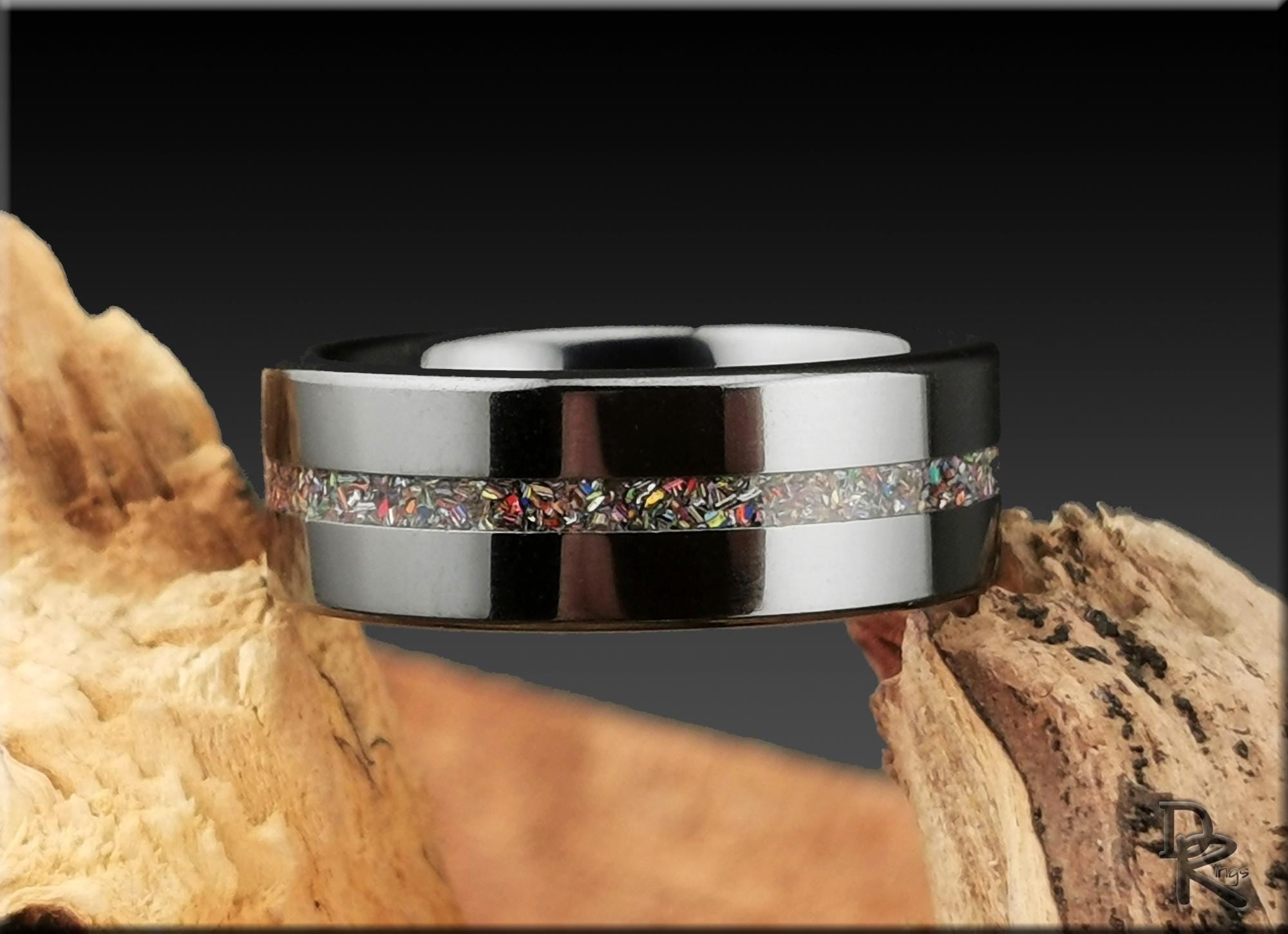 Black Ceramic Ring with Vintage Cadilite Inlay
