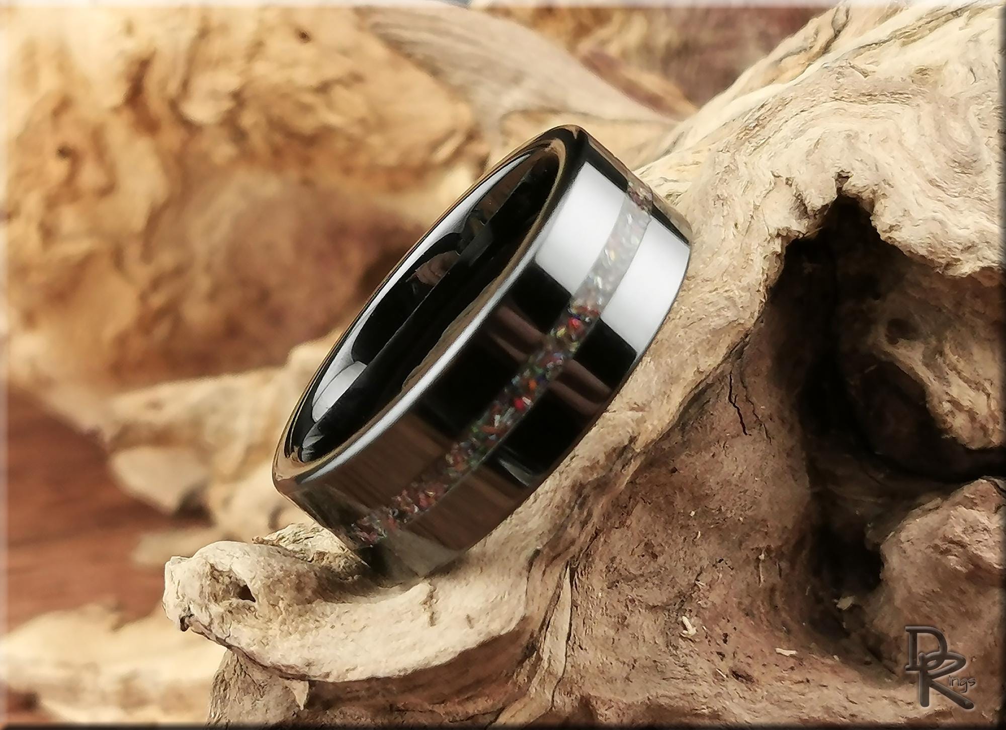 Black Ceramic Ring with Vintage Cadilite Inlay