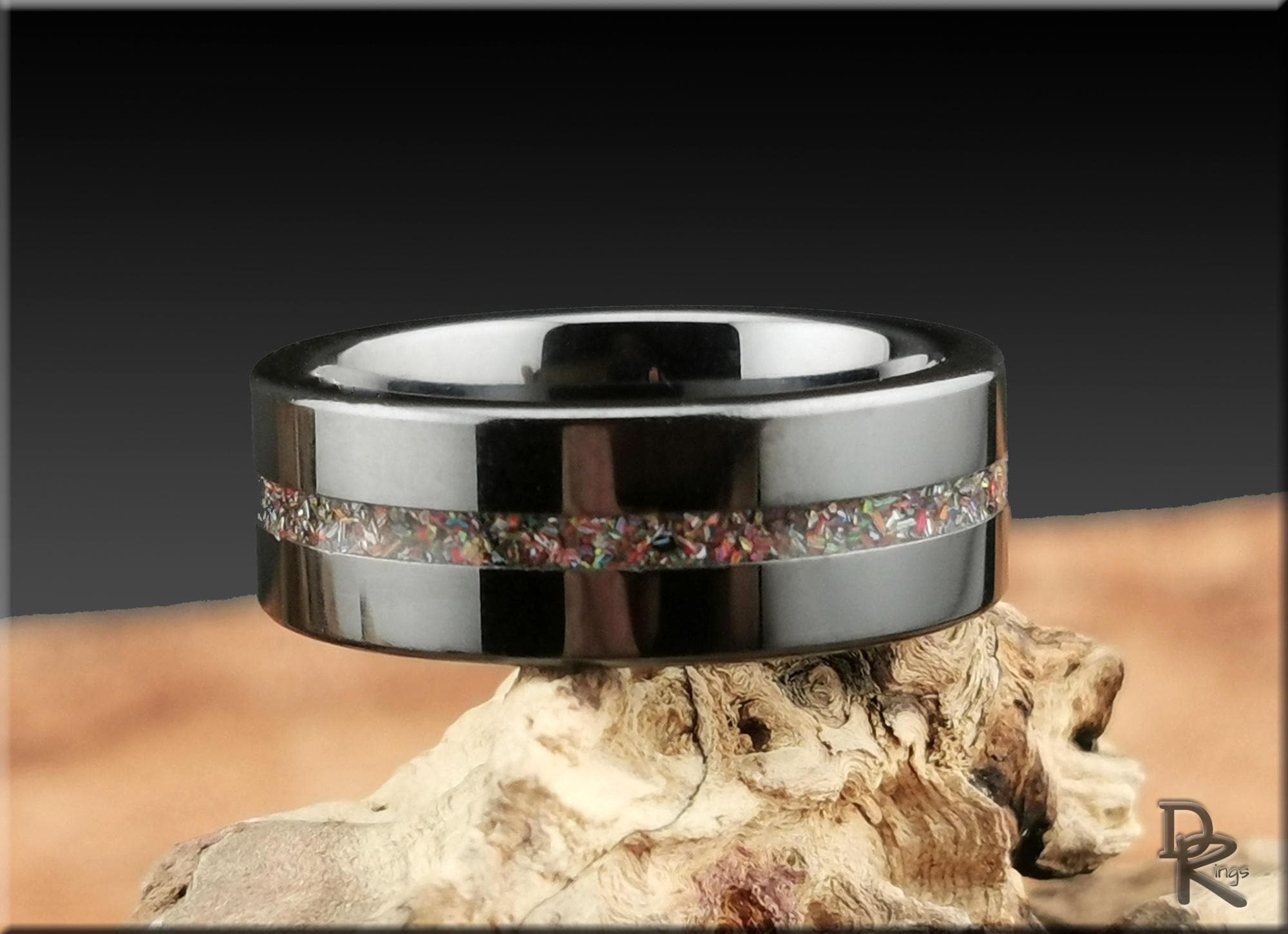 Black Ceramic Ring with Vintage Cadilite Inlay