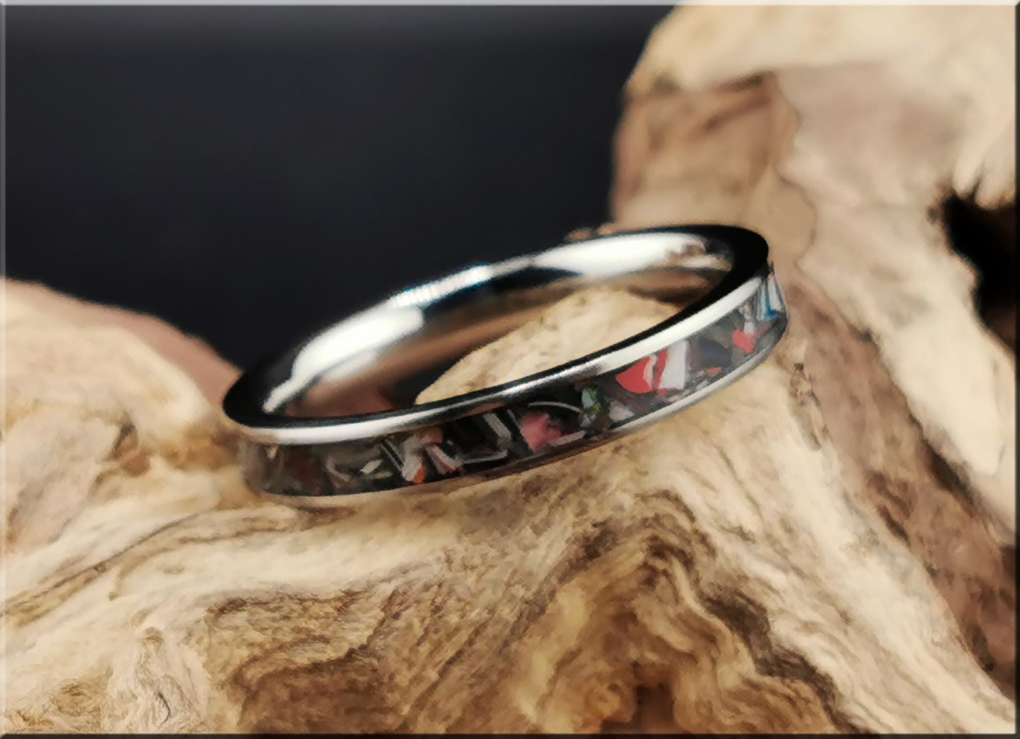 Titanium Ring with Vintage Fordite inlay