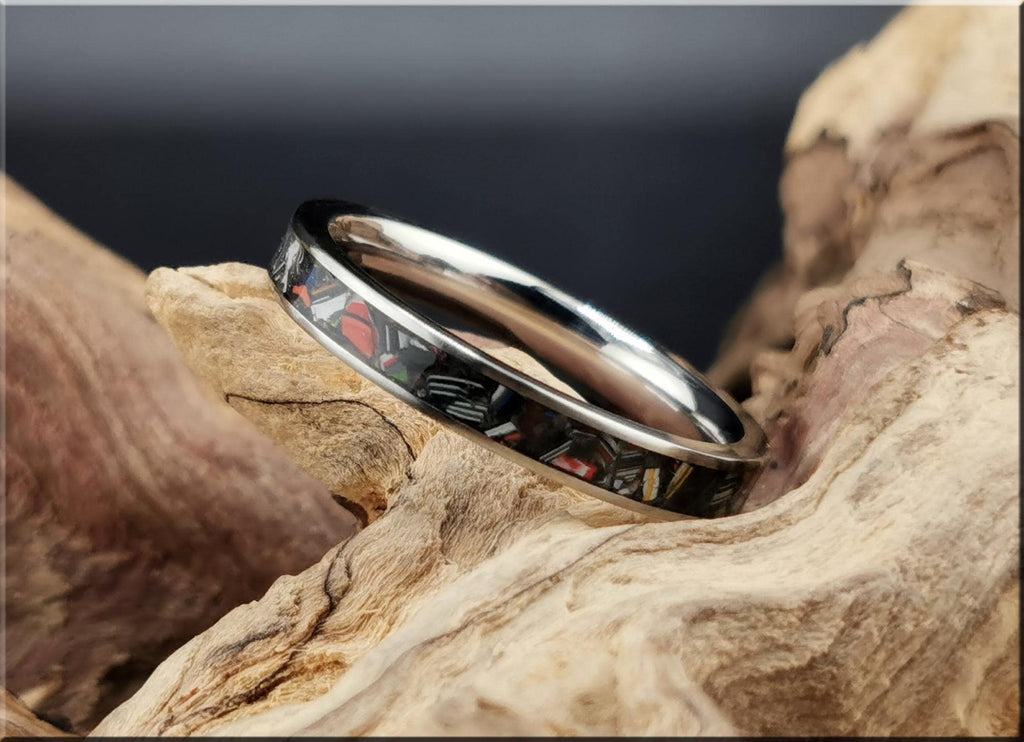 Titanium Ring with Vintage Fordite inlay