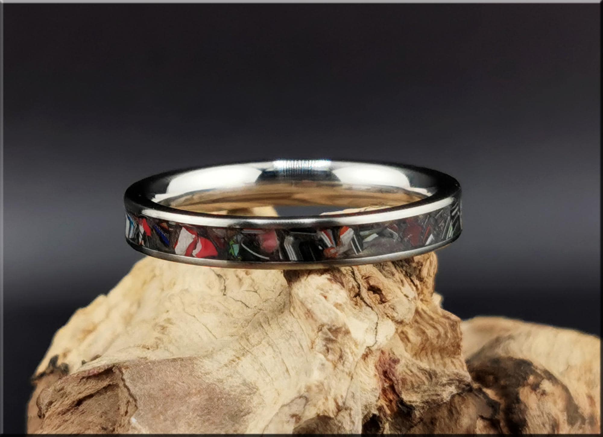 Titanium Ring with Vintage Fordite inlay