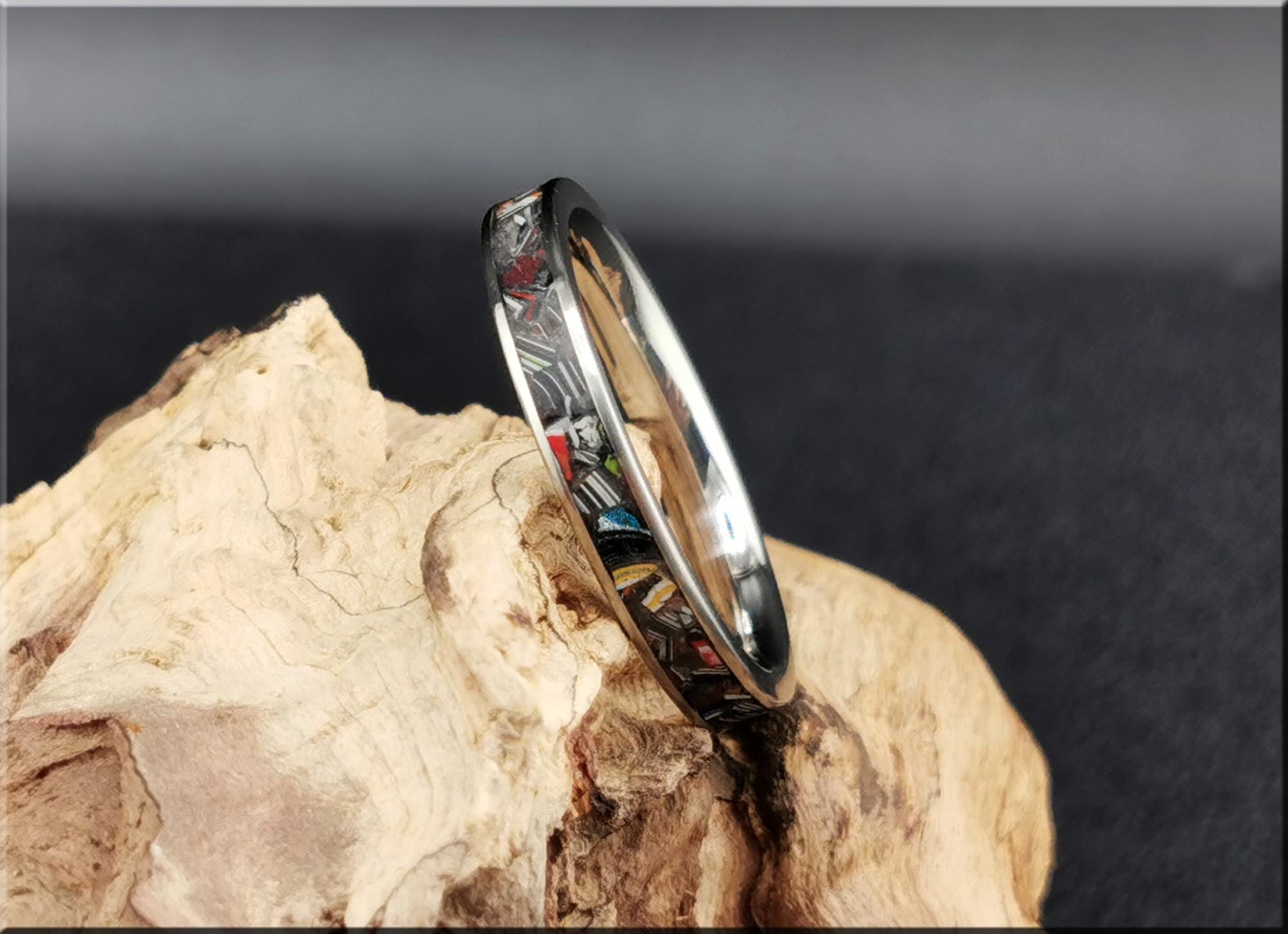 Titanium Ring with Vintage Fordite inlay