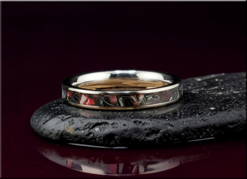 Titanium Ring with Vintage Fordite inlay