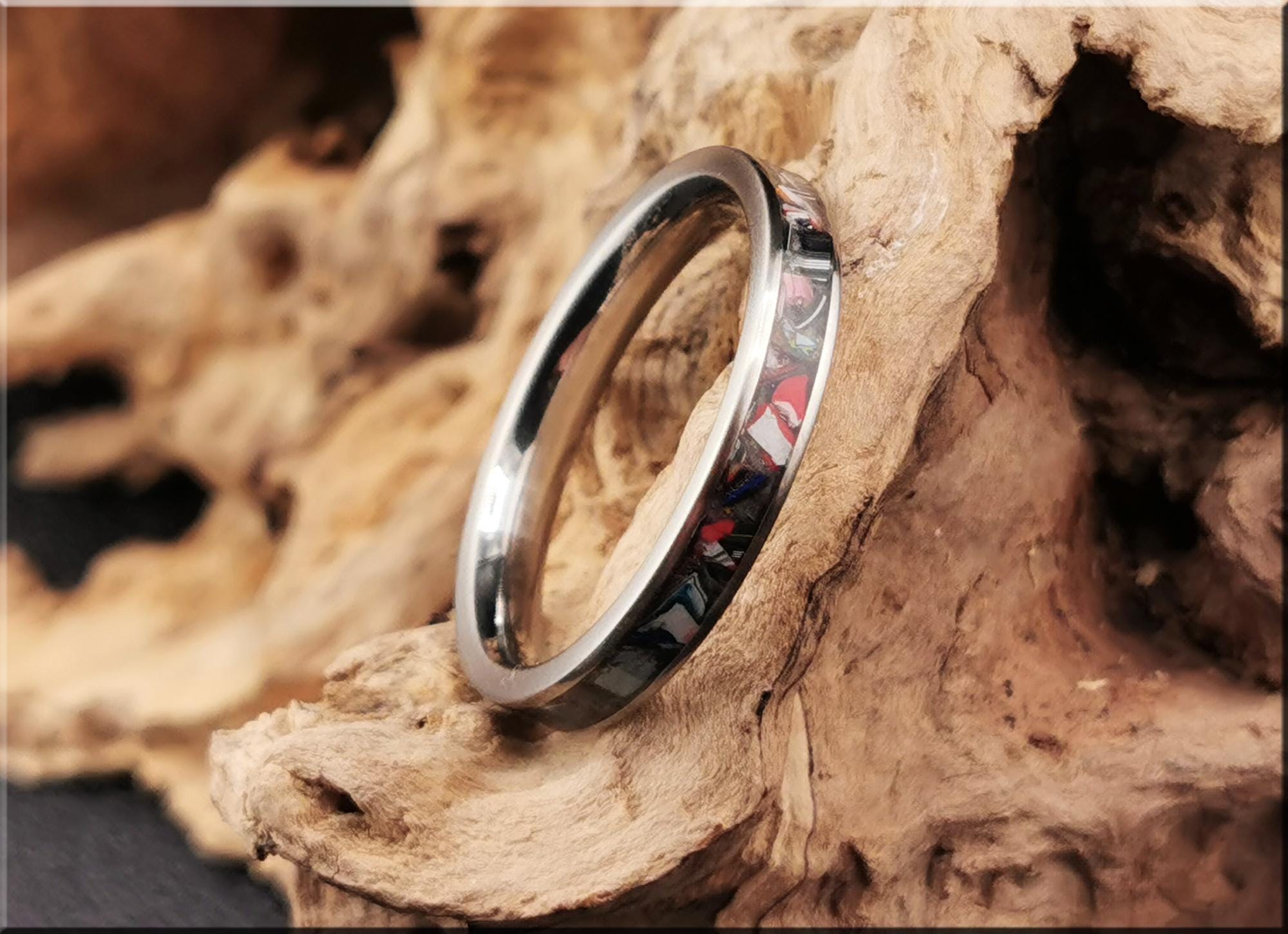 Titanium Ring with Vintage Fordite inlay