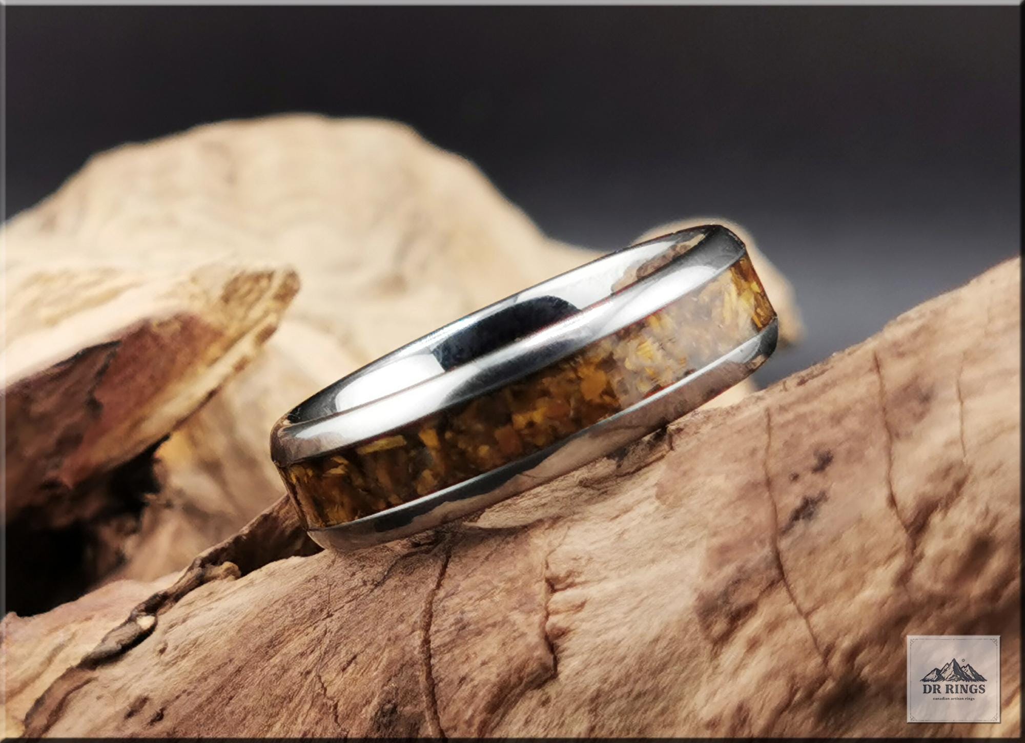 Tungsten Carbide Ring with Tiger's Eye inlay