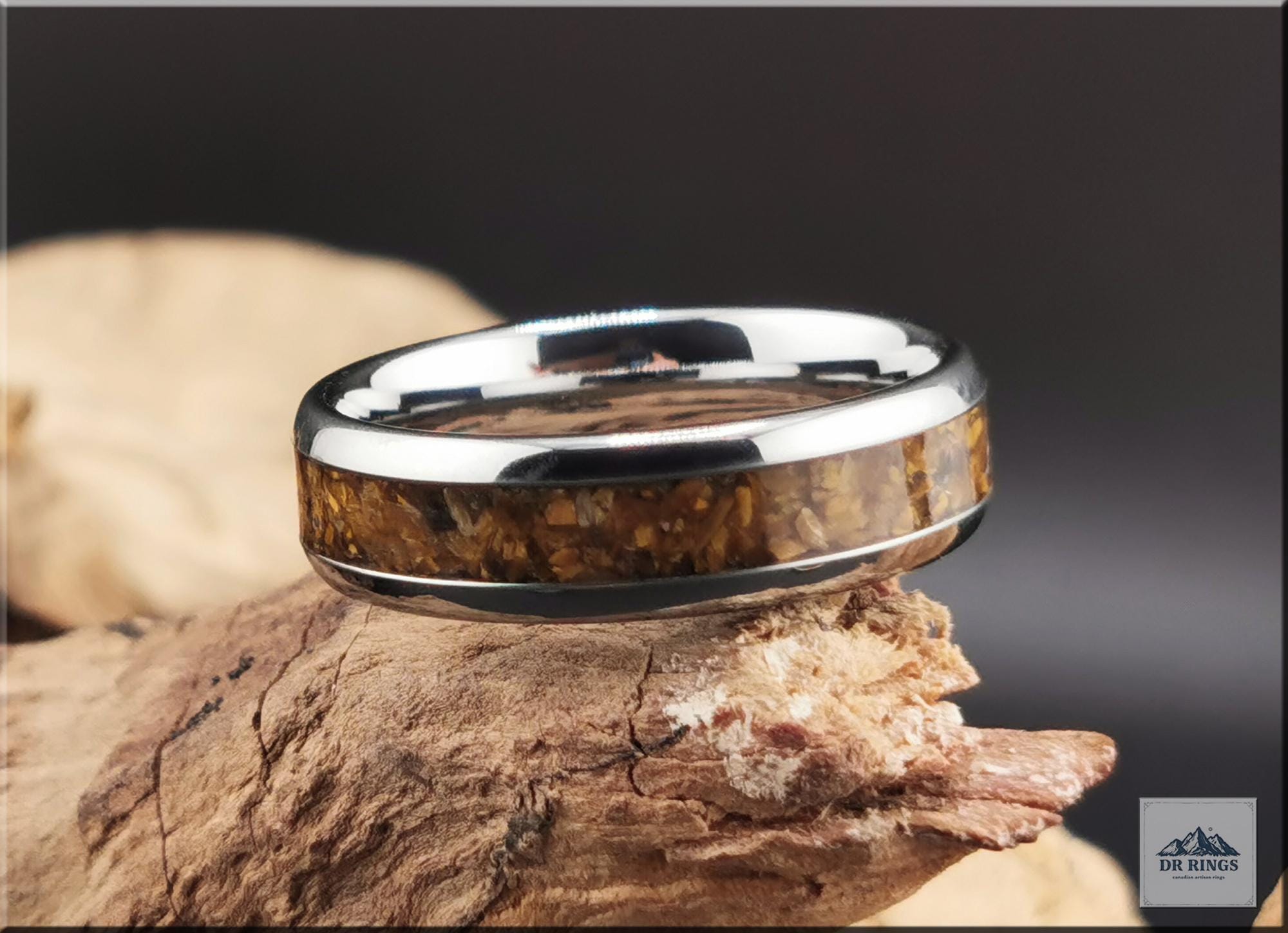 Tungsten Carbide Ring with Tiger's Eye inlay