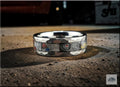 Hammered Tungsten Carbide Ring with Vintage Mustang Fordite inlay