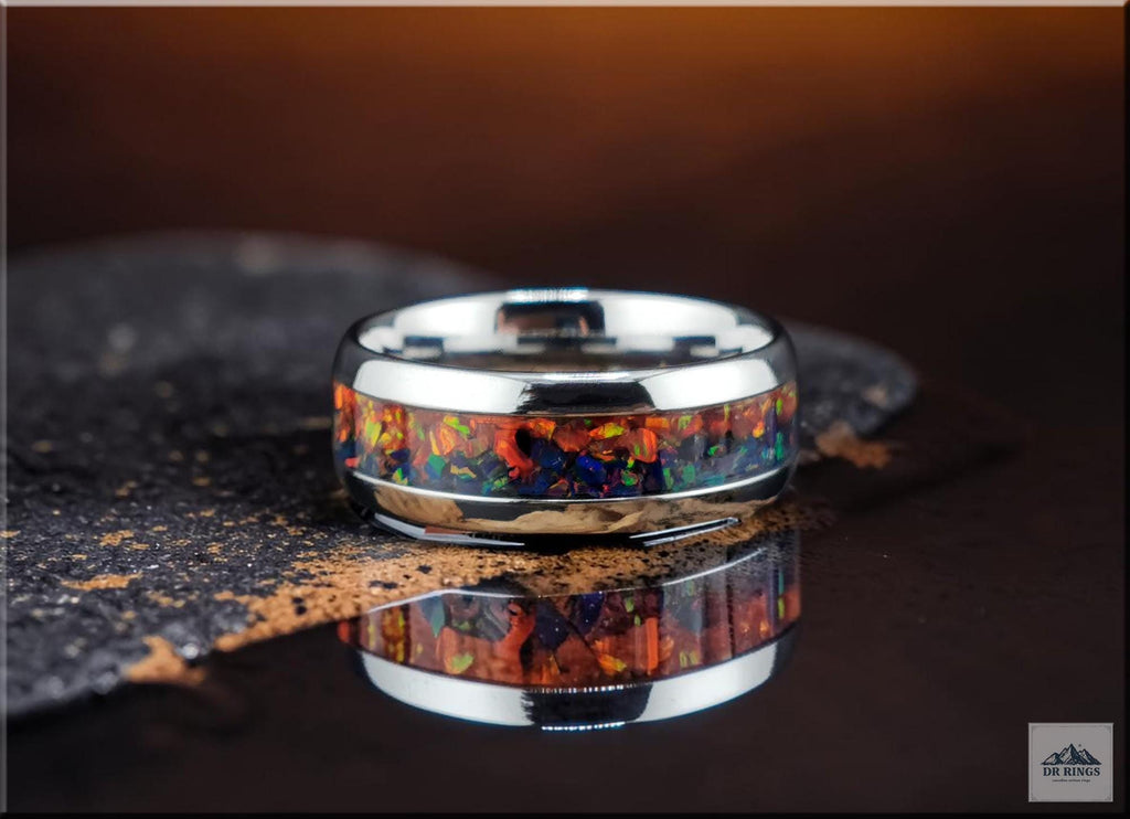 Tungsten Carbide Ring with blended Opal inlay, 'Lapis Sunset'