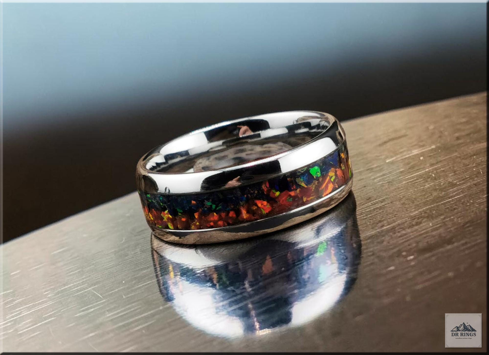 Tungsten Carbide Ring with blended Opal inlay, 'Lapis Sunset'