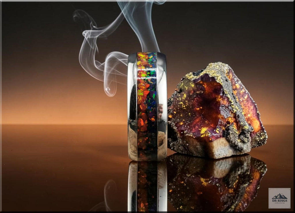 Tungsten Carbide Ring with blended Opal inlay, 'Lapis Sunset'