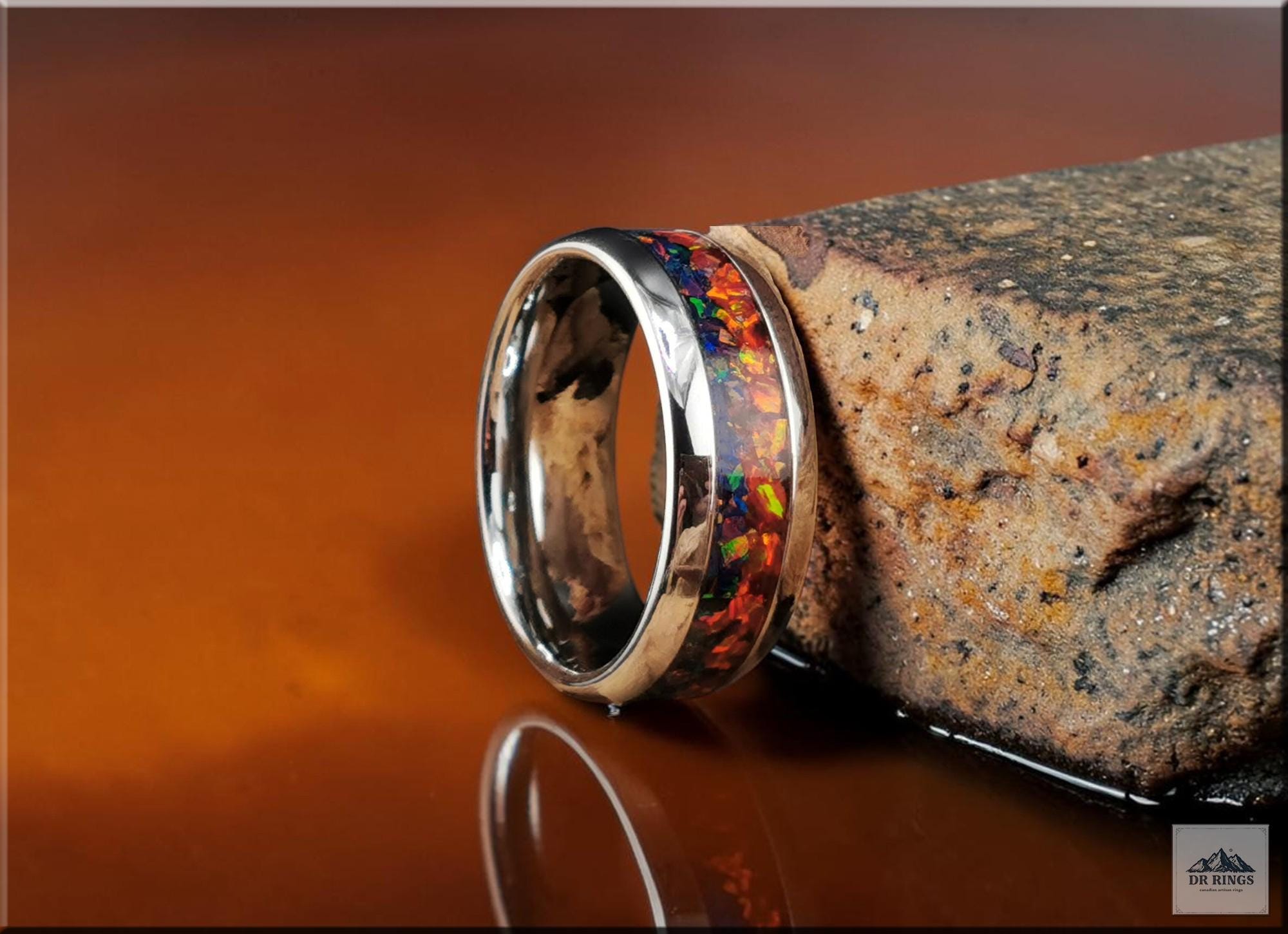 Tungsten Carbide Ring with blended Opal inlay, 'Lapis Sunset'