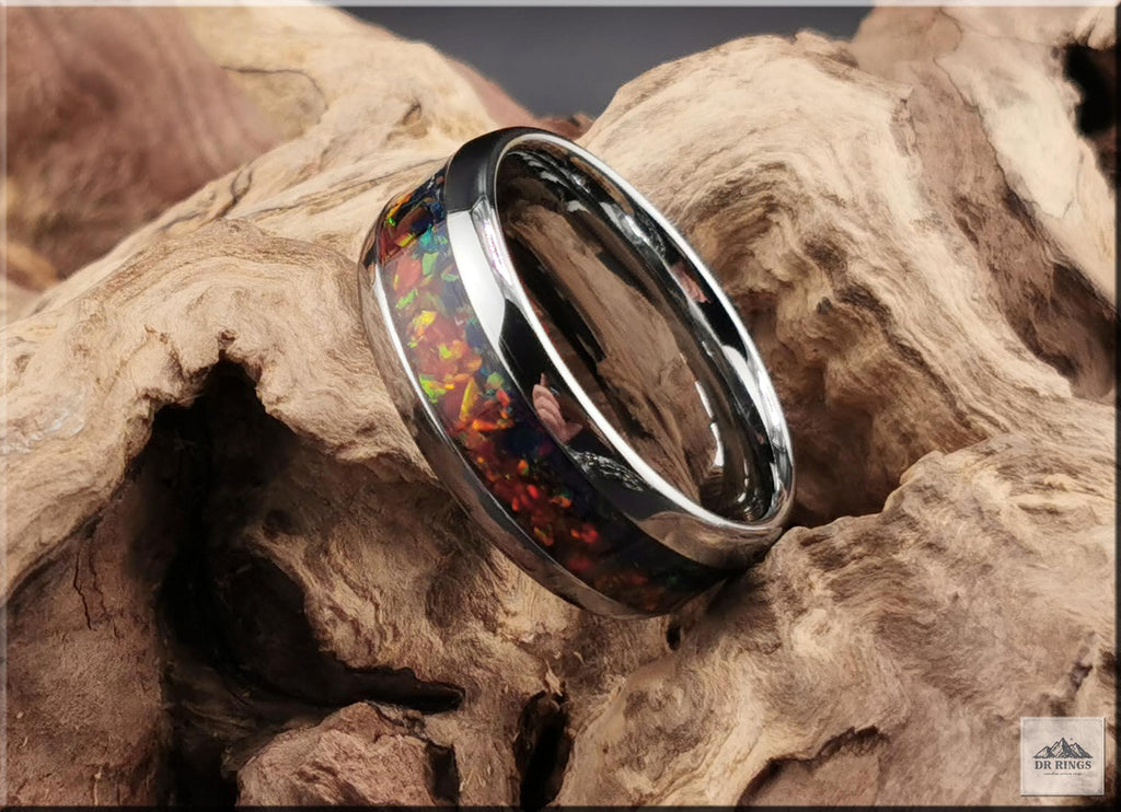 Tungsten Carbide Ring with blended Opal inlay, 'Lapis Sunset'