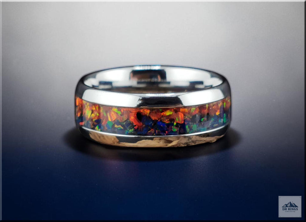 Tungsten Carbide Ring with blended Opal inlay, 'Lapis Sunset'