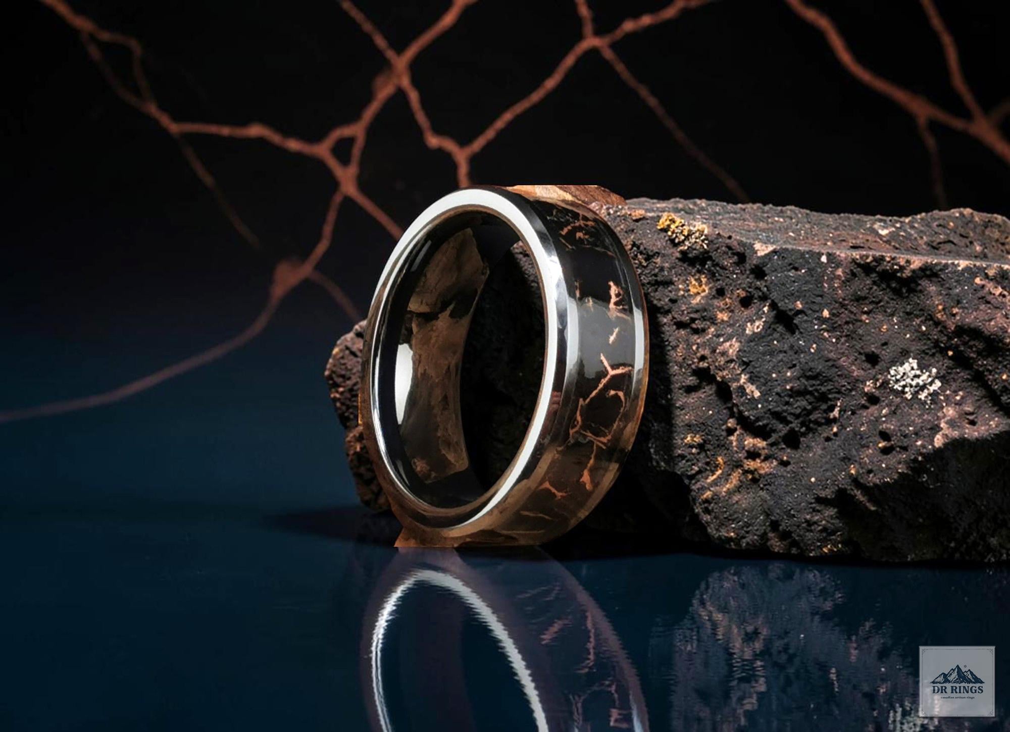 Black Ceramic Ring with Black Copper Web Trustone inlay