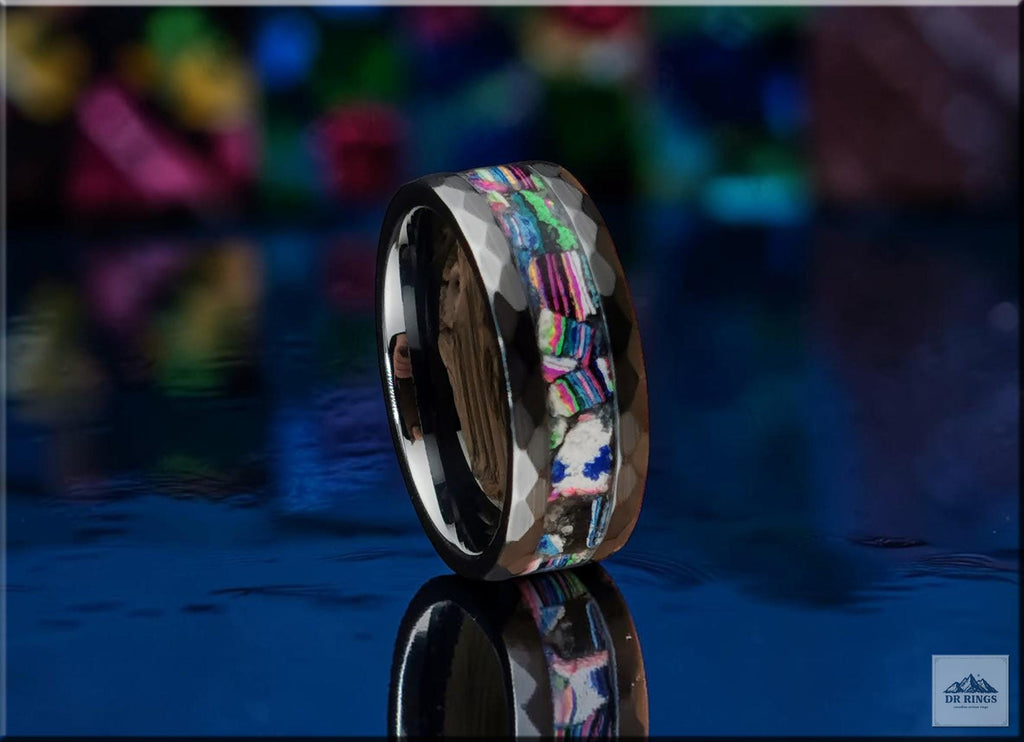 Hammered Black Ceramic Ring with Vintage 'Funkite' Inlay