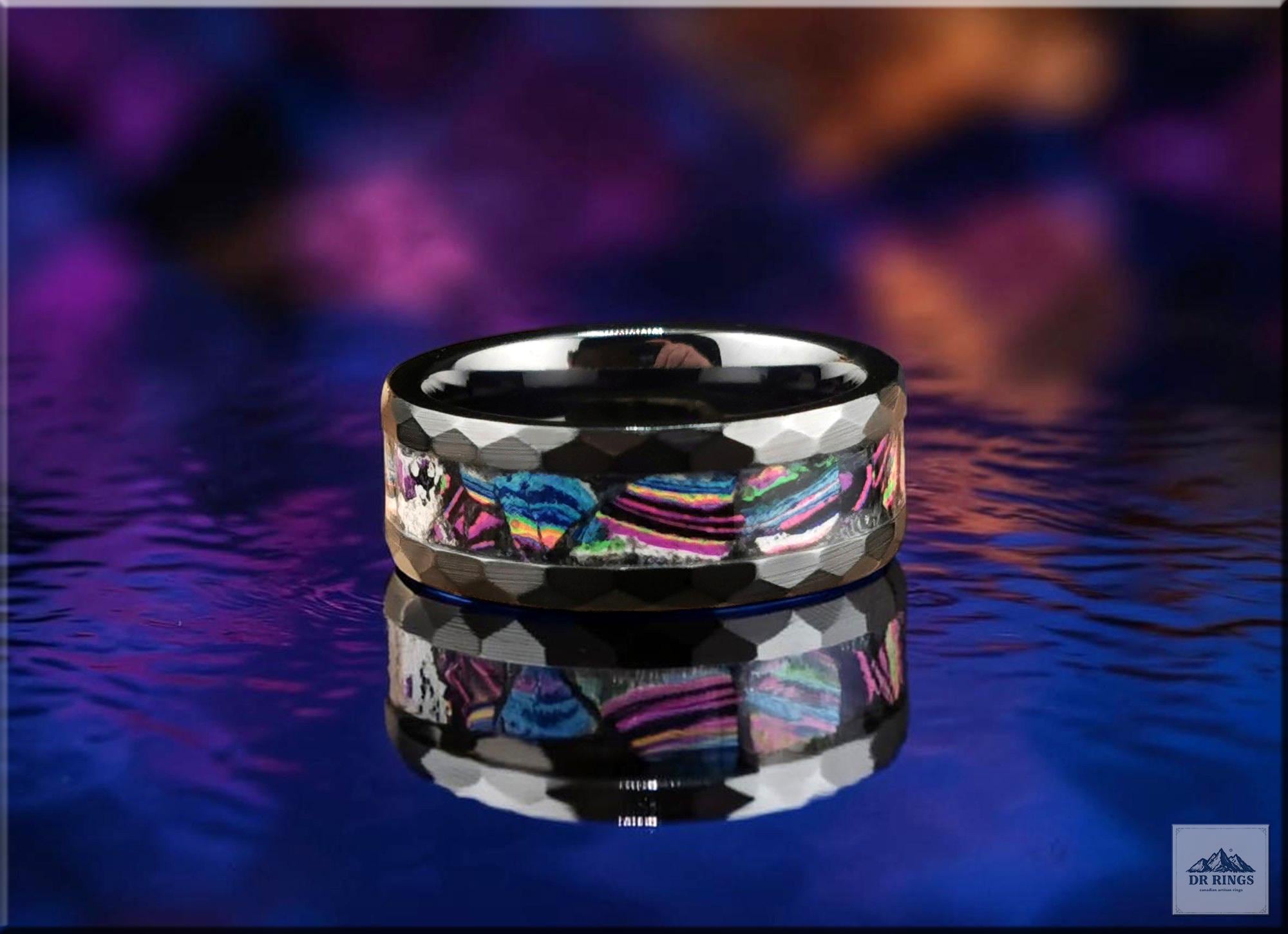Hammered Black Ceramic Ring with Vintage 'Funkite' Inlay