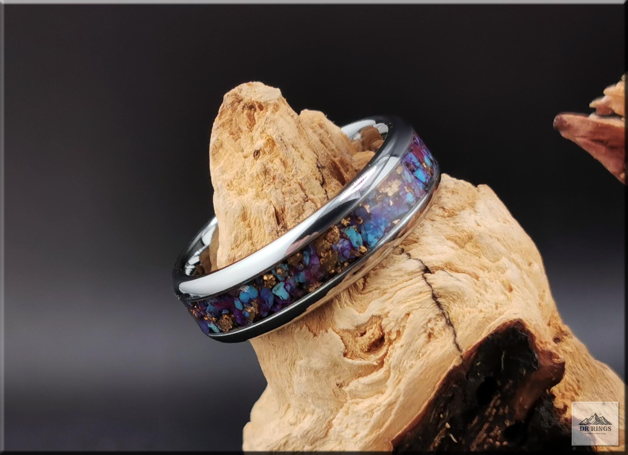 Tungsten Carbide Ring with Purple Mohave Turquoise inlay, domed edge