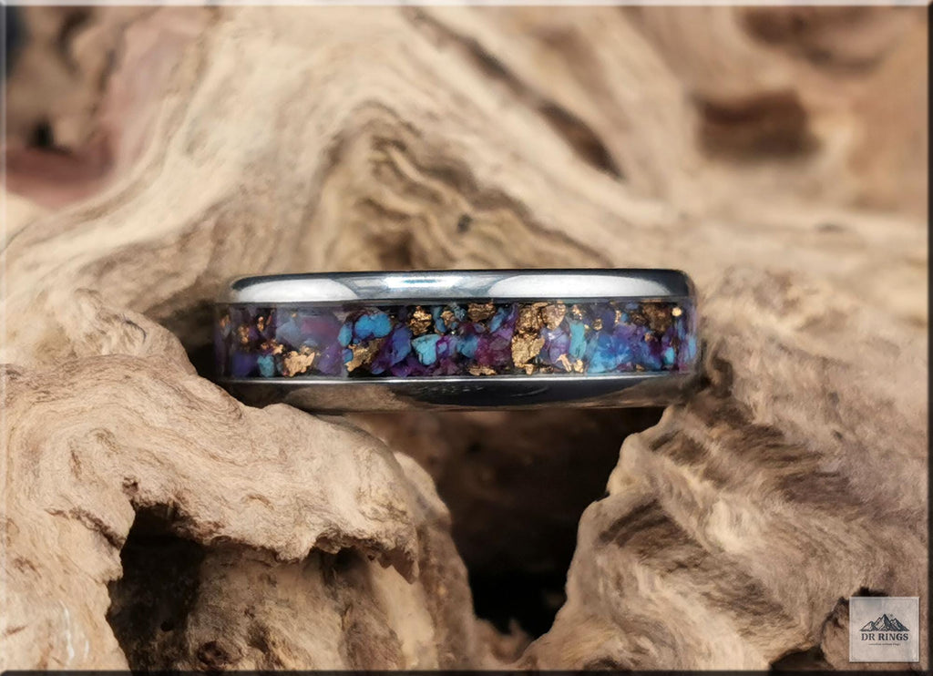 Tungsten Carbide Ring with Purple Mohave Turquoise inlay, domed edge