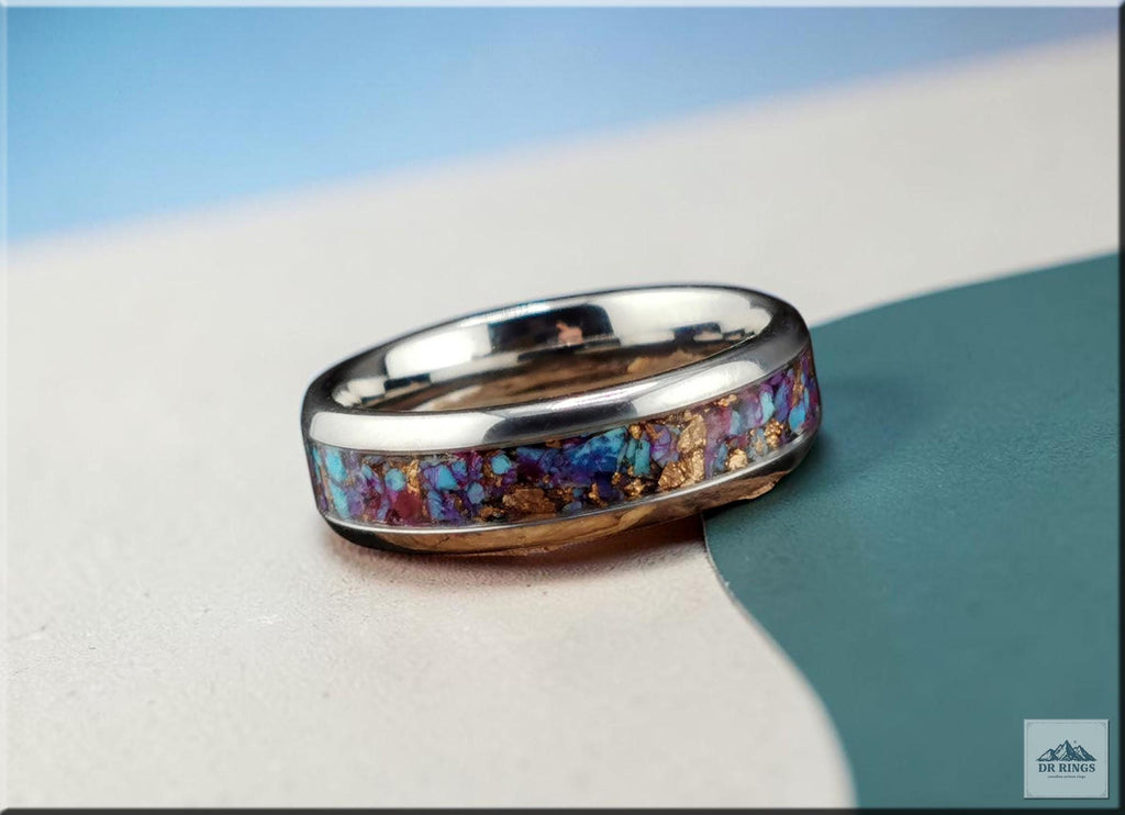 Tungsten Carbide Ring with Purple Mohave Turquoise inlay, domed edge