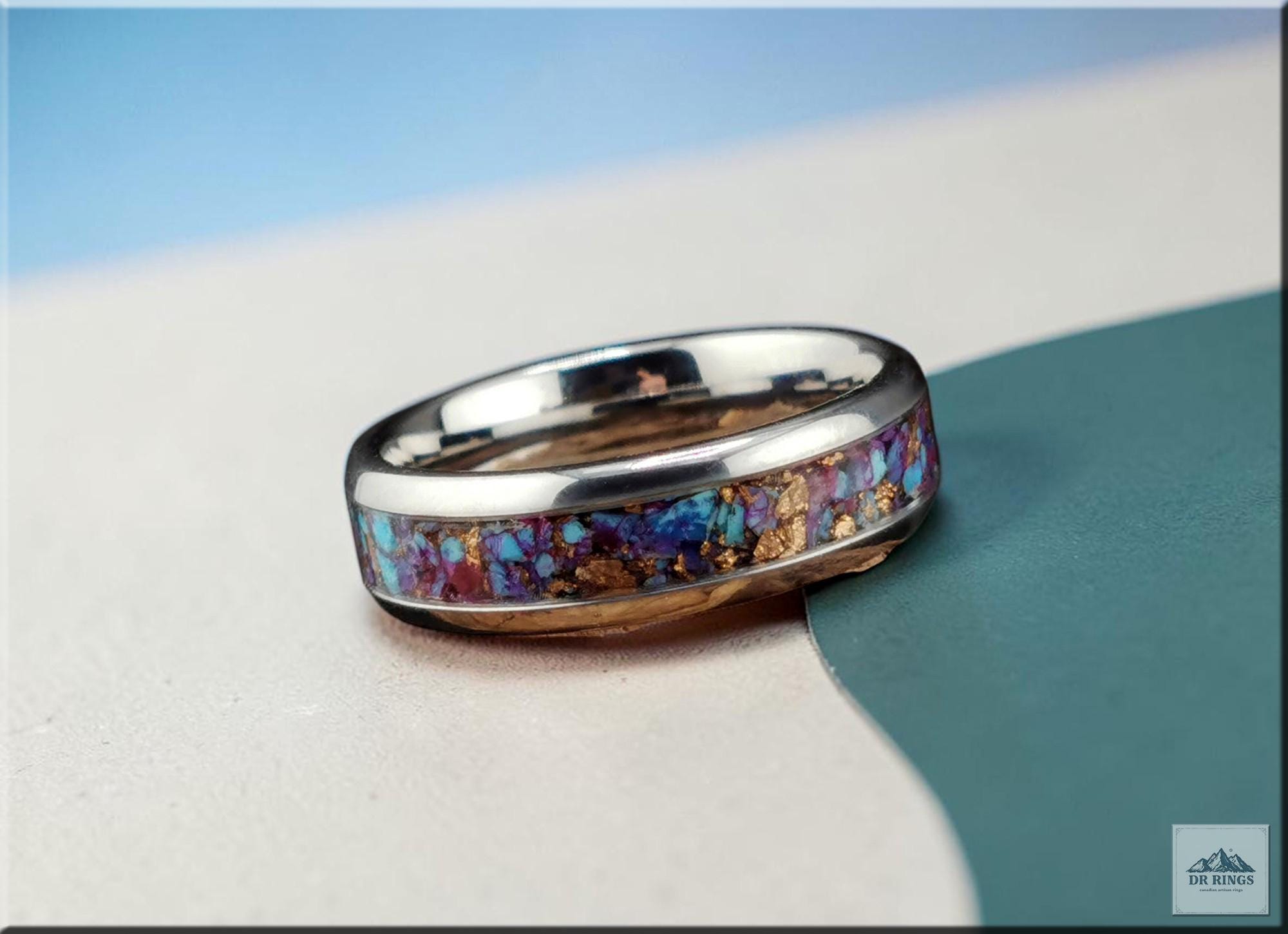 Tungsten Carbide Ring with Purple Mohave Turquoise inlay, domed edge