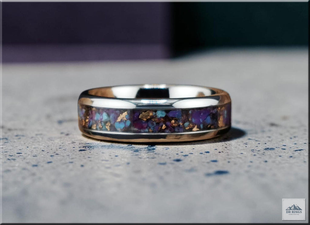 Tungsten Carbide Ring with Purple Mohave Turquoise inlay, domed edge