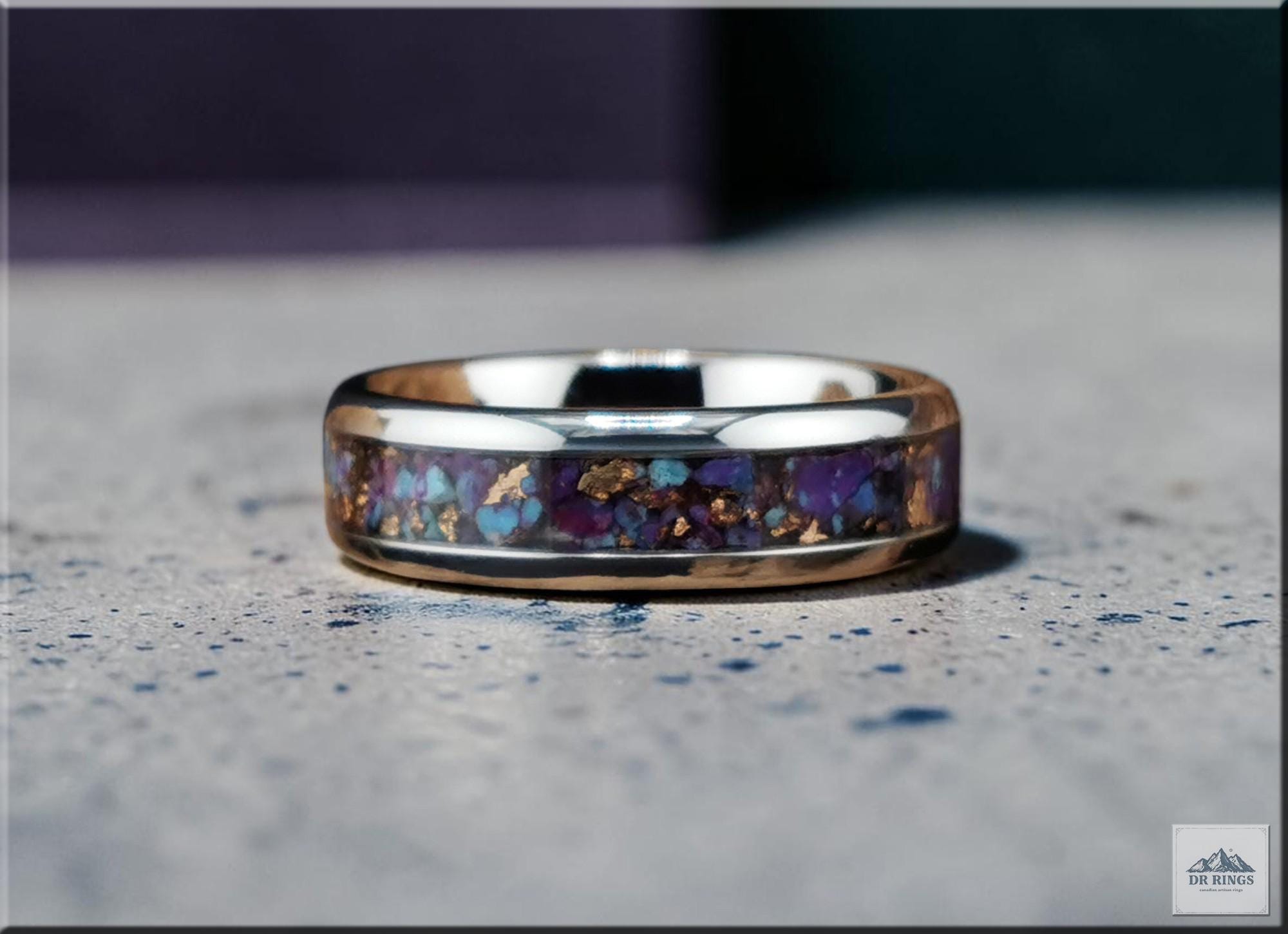 Tungsten Carbide Ring with Purple Mohave Turquoise inlay, domed edge