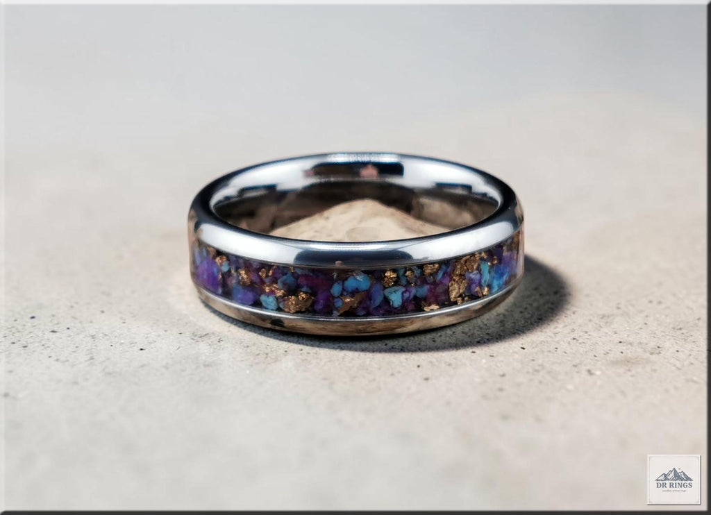 Tungsten Carbide Ring with Purple Mohave Turquoise inlay, domed edge