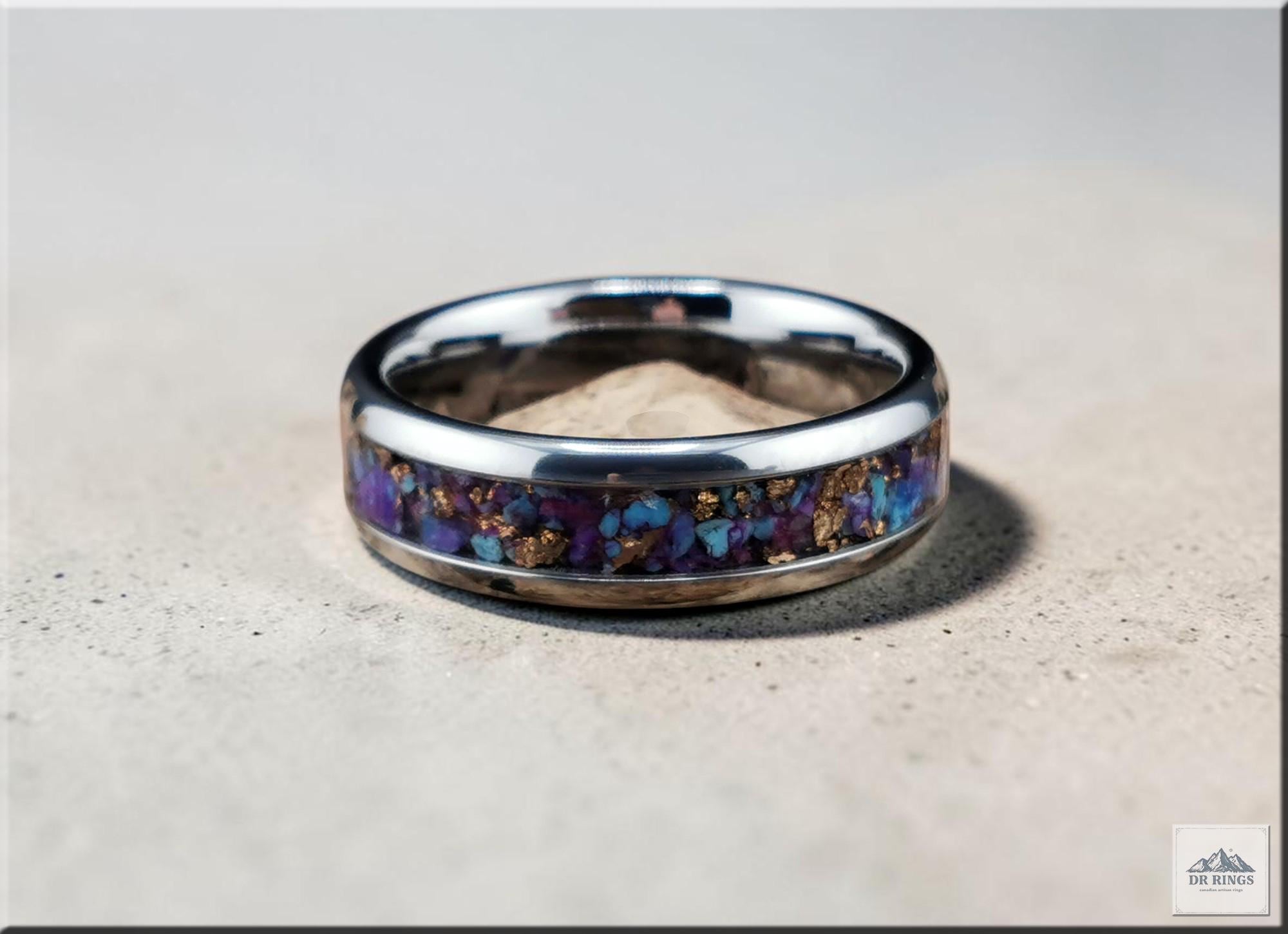 Tungsten Carbide Ring with Purple Mohave Turquoise inlay, domed edge