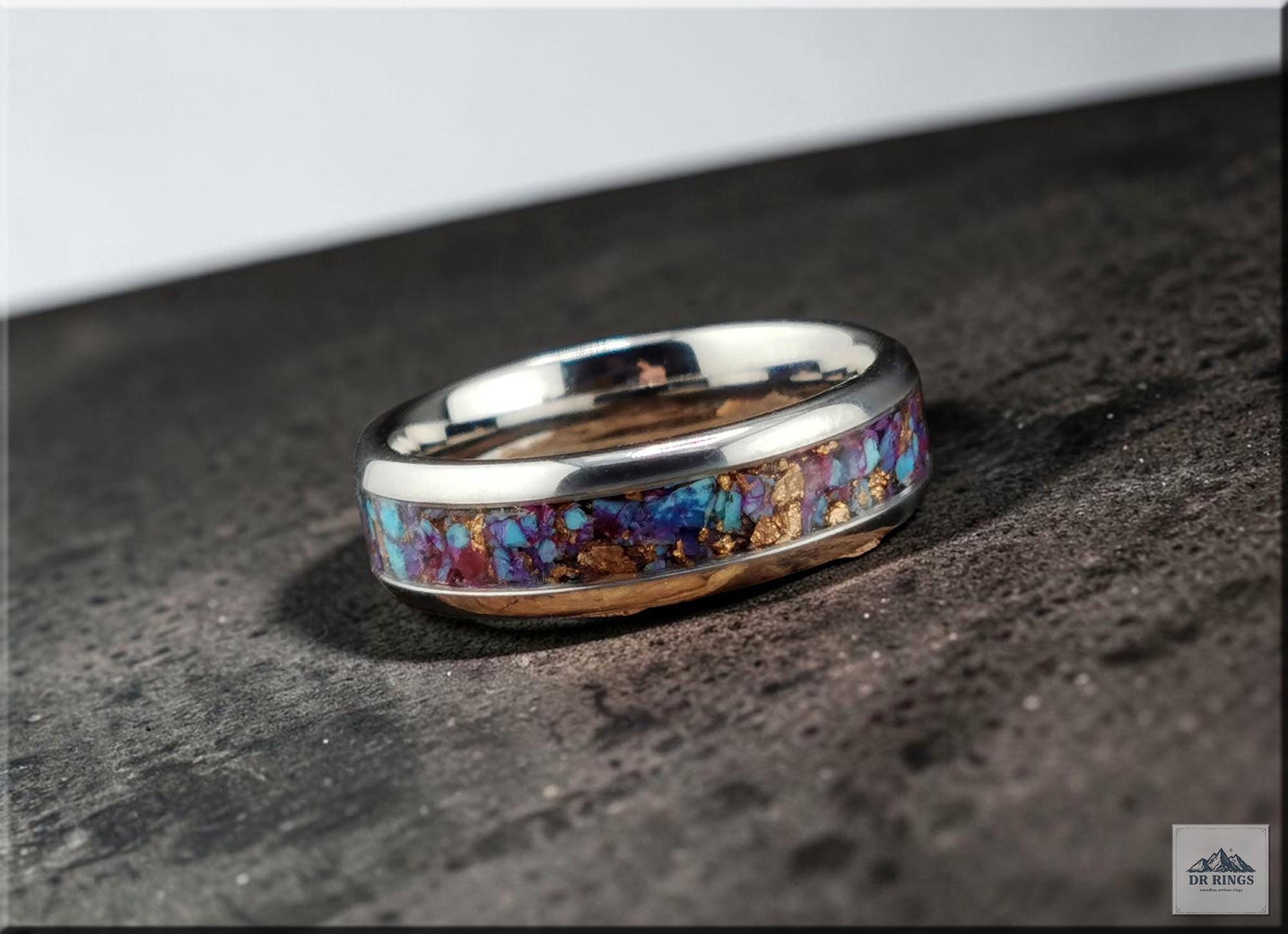 Tungsten Carbide Ring with Purple Mohave Turquoise inlay, domed edge