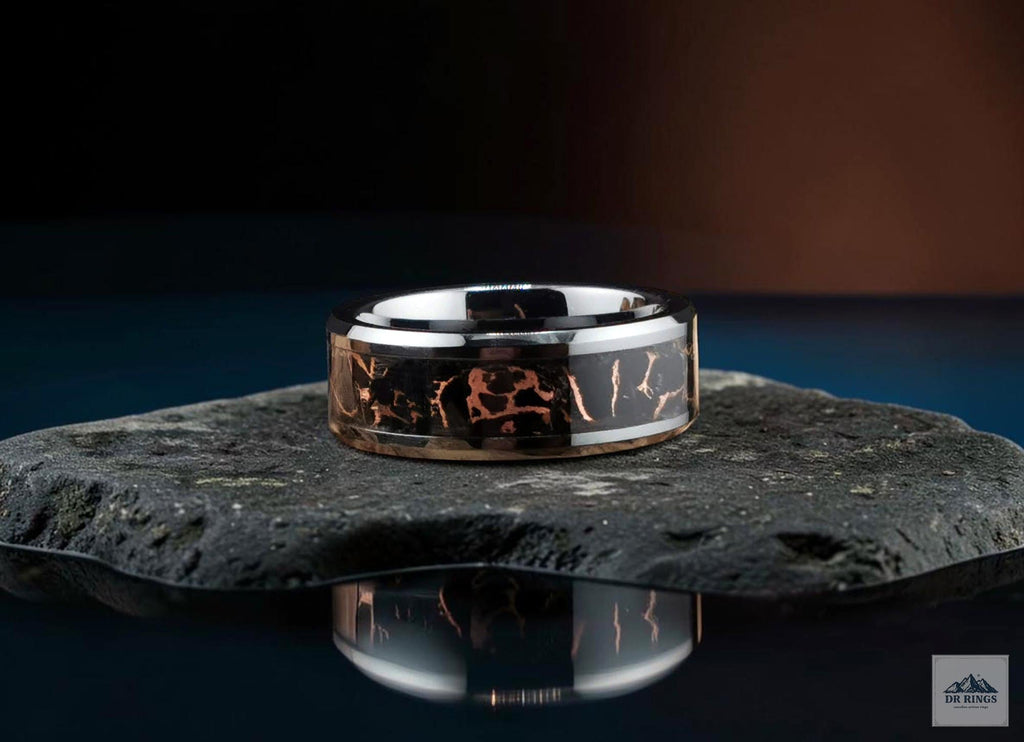 Black Ceramic Ring with Black Copper Web Trustone inlay