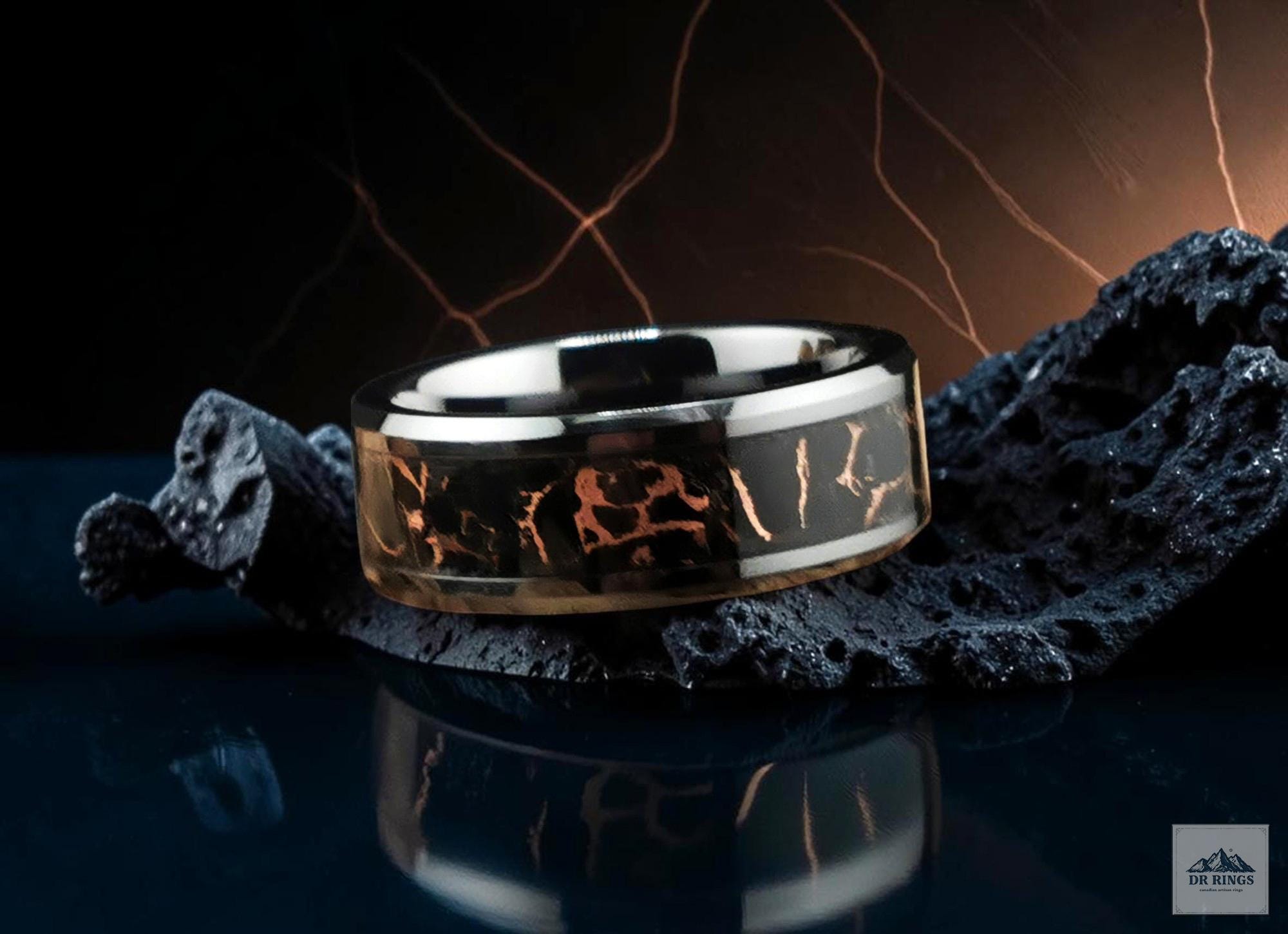 Black Ceramic Ring with Black Copper Web Trustone inlay