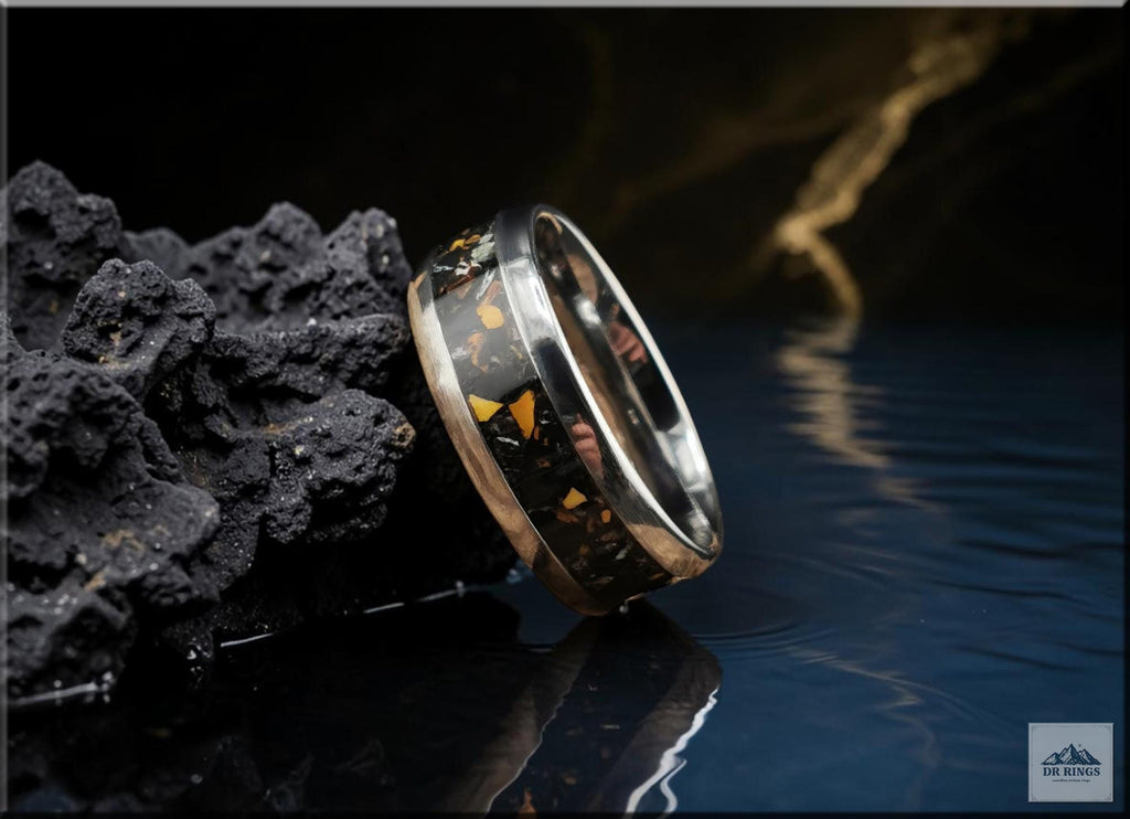Tungsten Carbide Ring with Iron Buffalo Turquoise inlay, domed edge