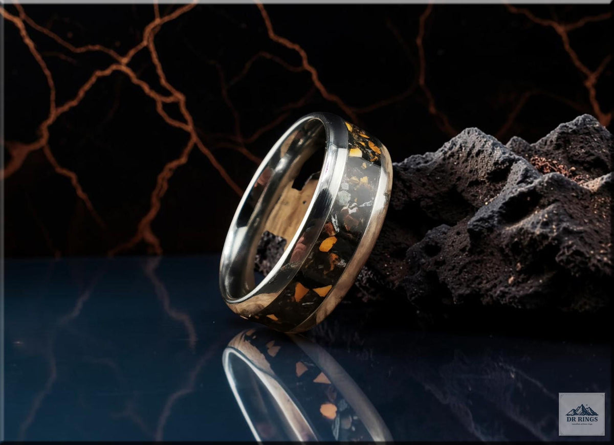 Tungsten Carbide Ring with Iron Buffalo Turquoise inlay, domed edge