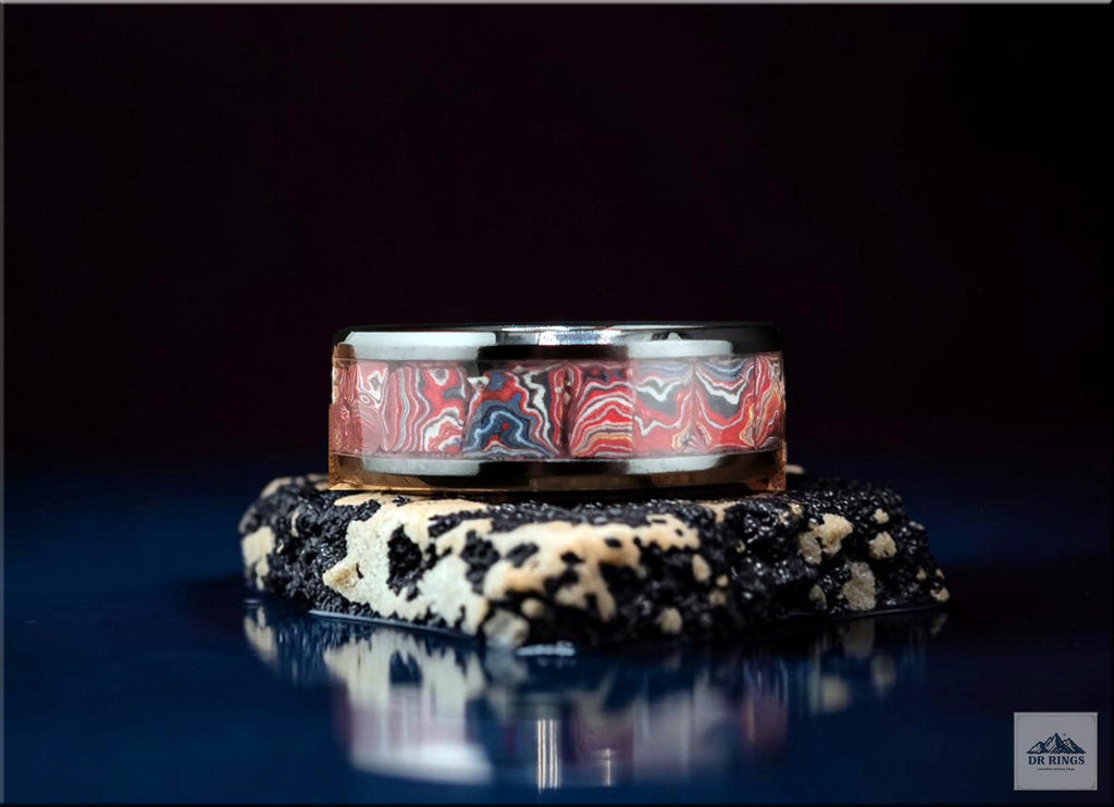 Black Ceramic Ring with Handset C8 Corvette Fordite inlay