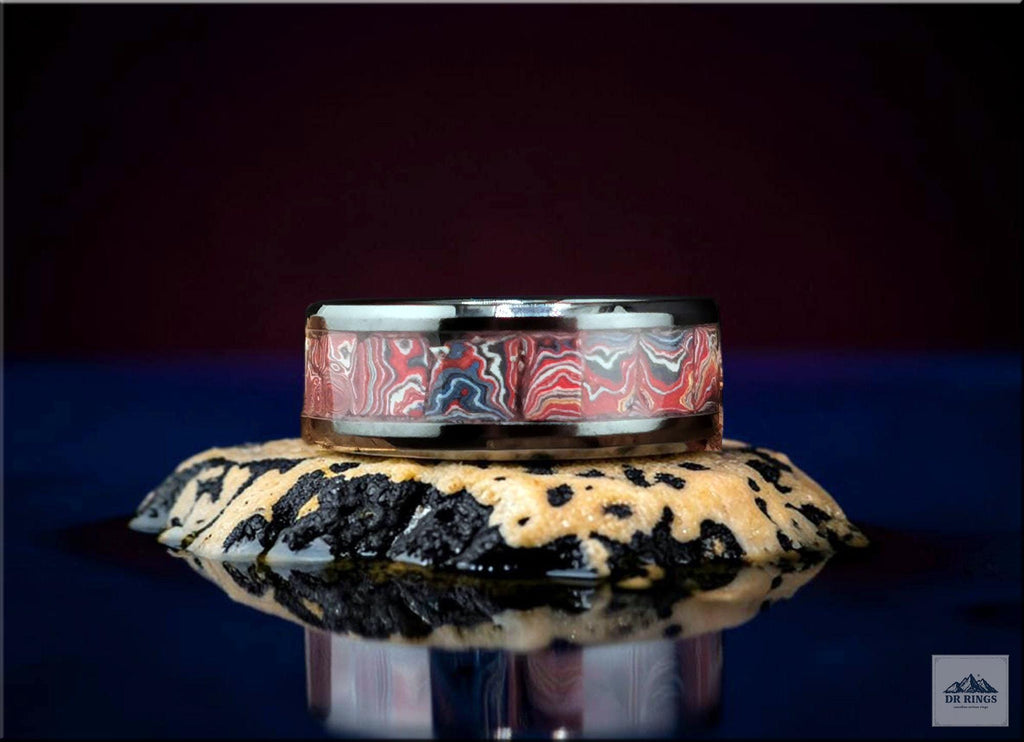 Black Ceramic Ring with Handset C8 Corvette Fordite inlay