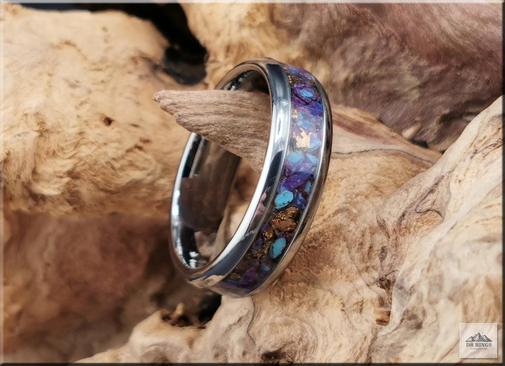Tungsten Carbide Ring with Purple Mohave Turquoise inlay, domed edge
