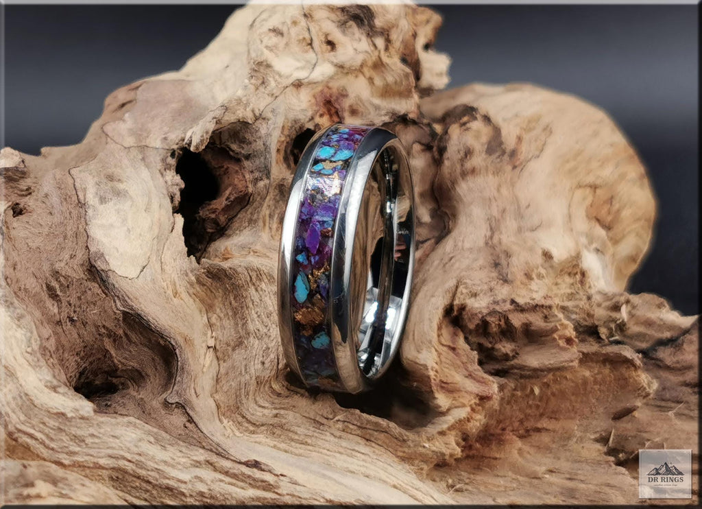 Tungsten Carbide Ring with Purple Mohave Turquoise inlay, domed edge