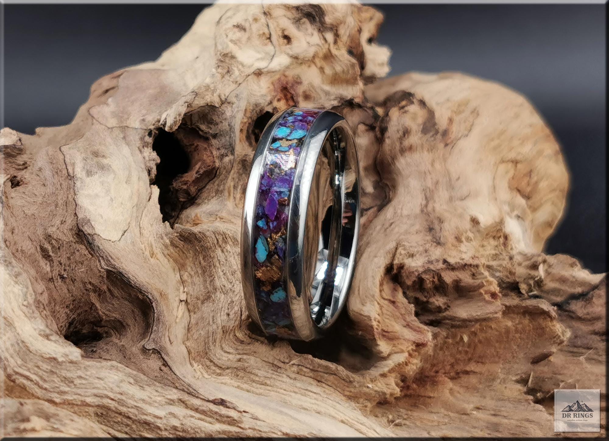 Tungsten Carbide Ring with Purple Mohave Turquoise inlay, domed edge