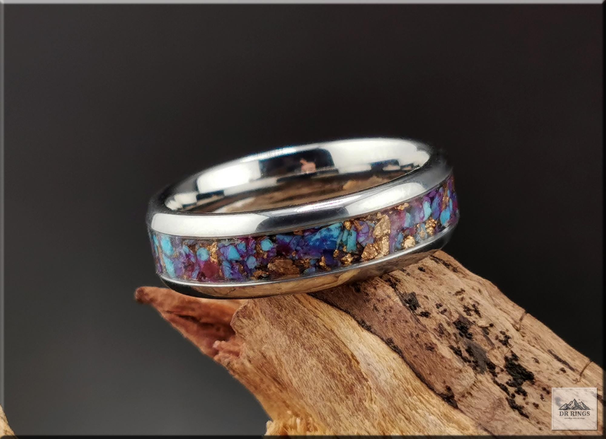 Tungsten Carbide Ring with Purple Mohave Turquoise inlay, domed edge