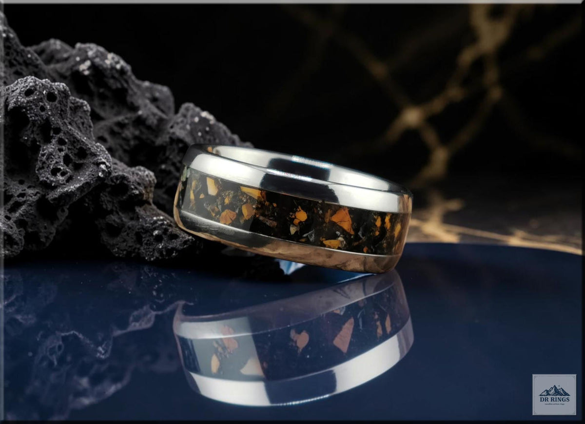 Tungsten Carbide Ring with Iron Buffalo Turquoise inlay, domed edge