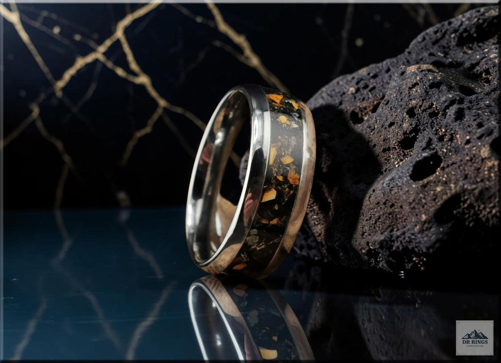 Tungsten Carbide Ring with Iron Buffalo Turquoise inlay, domed edge