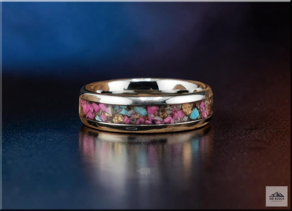 Tungsten Carbide Ring with Kingman Cotton Candy Dahlia Turquoise inlay