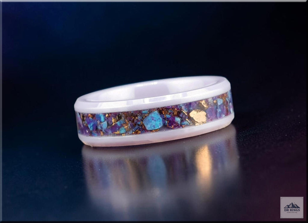Lavender Ceramic Ring with Kingman Spotted Mohave Turquoise inlay